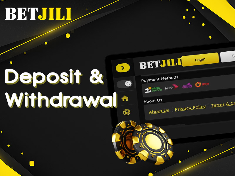 Betjili app showing deposit and withdrawal options.