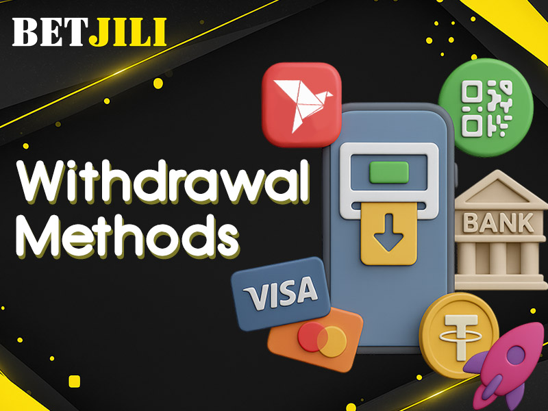 Multiple withdrawal options from BetJili account, including mobile banking, cards, crypto, and local bank transfer