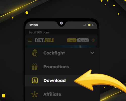 The 'Download' section highlighted in the Betjili menu on Android.